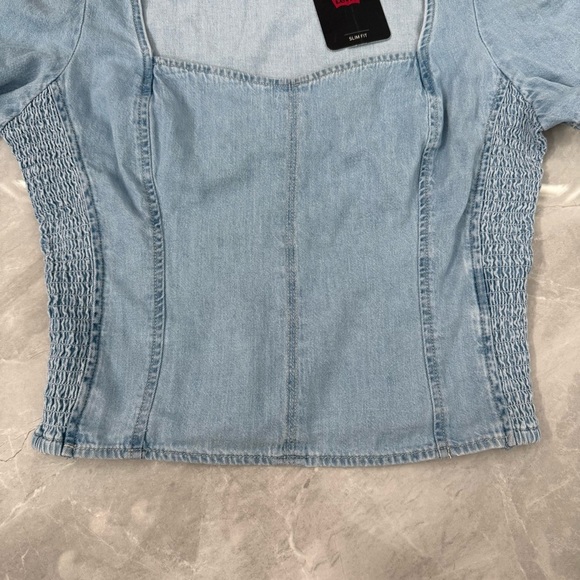 Women’s Levi’s Ophelia Short Sleeve Denim Corset Top Light Wash Cotton Small - Picture 5 of 16